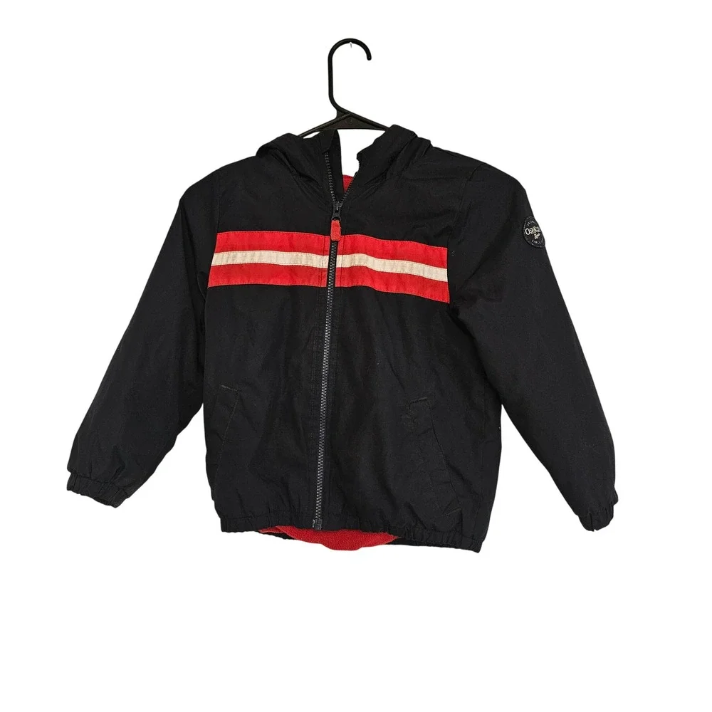 OshKosh B'gosh Kids Boys Girls Jacket Hooded Navy Red White Stripe Size M 6-7‎